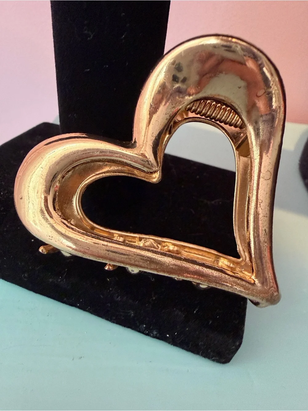 3pc Heart hair accessory set gold jewelry barrette claw clip teen prom bridal